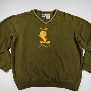 Looney Tunes Tweety Angel Olive Green Sweatshirt Size Large